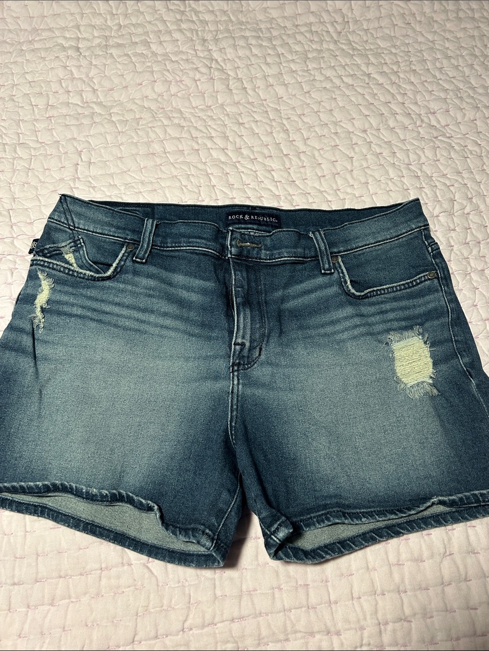 Rock & Republic Faded Blue Distressed Denim Shorts